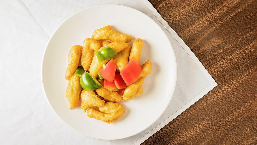 Sweet And Sour Chicken / 甜酸鸡 · Sweet and sour. Served with white rice.