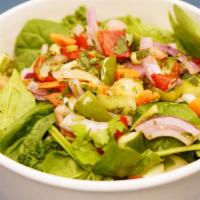 Arabian Chopped Salad · Cherry tomatoes, cucumbers, red bell peppers, large carrots, onion, chopped arugula, scallio...