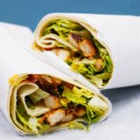 Grilled Shrimp Kebab Wrap · Charcoal grilled jumbo shrimp, blistered onions, fresh mix bell pepper, and tomatoes.