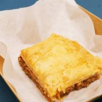 Baklava · Layers of filo filled with chopped nuts and sweetened and held together with syrup or honey.