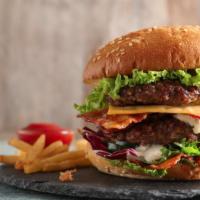 Vegan Double Cheeseburger · Double the vegan patty! two vegan impossible meat patties with one fresh vegan cheese, ketch...