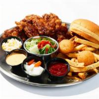 Soy Garlic Wings Combo (A) · 10pcs of Soy Fried wings With a side of small French fries, 2pcs of cheese ball, small salad...