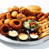 Whole Chicken Combo (C) · Bone-in fried whole chicken with side of fries, mozzarella sticks, onion rings, 2pcs of chee...
