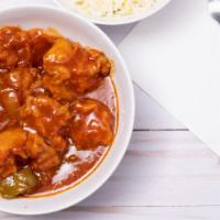 Chili Chicken Gravy · Chicken sautéed with onions and bell peppers in soy sauce.