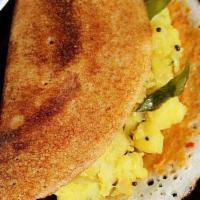 Mysore Masala Dosa · Crepe (made with rice and lentil dough) stuffed with potatoes, onions and nuts with a layer ...