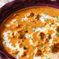 Chicken Makhni · Tandoori grilled boneless chicken pieces cooked in a curry sauce, butter, and a blend of mil...