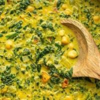 Chana Saag · Chick peas cooked with tomatoes, onions, spinach and spices