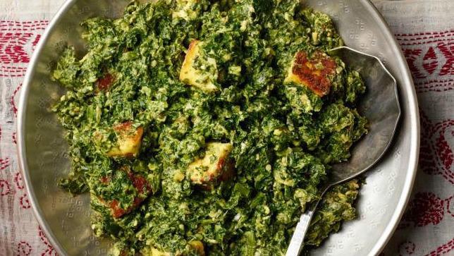 Saag Paneer · Cottage cheese cooked with sautéed spinach and a blend of Indian spices