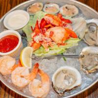 Cold Seafood Platter · Blue point oysters and little neck clams on the half shell-3 each, shrimp cocktail-3, shelle...