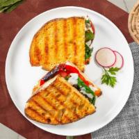 Vegetarian Panini · Grilled mushrooms, eggplant, sundried tomatoes, roasted peppers, onions, spinach, and mozzar...