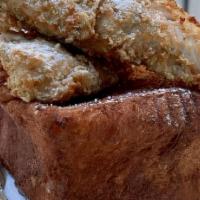 Chicken & French Toast · brioche French toast, crispy chicken tenders, apple chips, maple bourbon