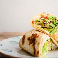 Healthy Wrap · Fresh Wrap made with Romaine lettuce, spinach, cucumber, beets, mushrooms, avocado, and Garl...
