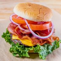 Super Bacon Cheeseburger · with Lettuce, Tomatoes, Onions, Bacon & American Cheese