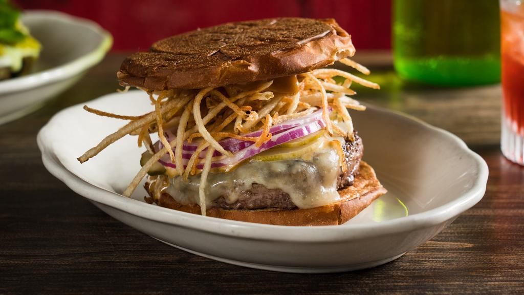 The Burger (From Bar Sardine) · BBQ mayo, smoked cheddar, and crispy potatoes.