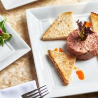 Chicken Liver Mousse · House Duck pâté… A slice of Country style duck and pork pate served with tomato, cornichons,...