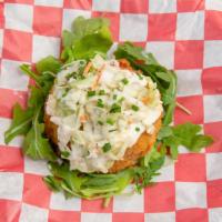 Crab Cake · Served with Lemon Aioli and Coleslaw.