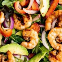 Shrimp Salad  · Grilled shrimp . mixed green . onion . cucumber . tomato . mozzarella and olive oil