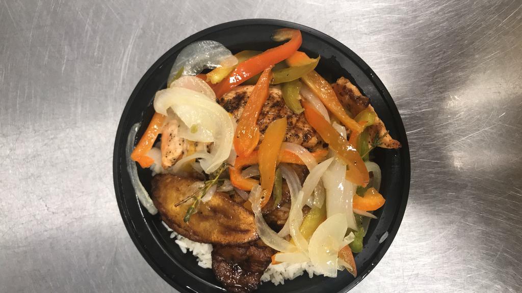 Grilled Salmon · Grilled Salmon in Jerk or Escovitch sauce (onion, red & green pepper, carrot, thyme, vinegar, and pineapple juice).

Serve with rice and peas or white rice, plantains and mix vegetables