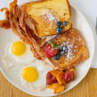 Two French Toast With Two Eggs And Bacon/Sausage/Ham · 