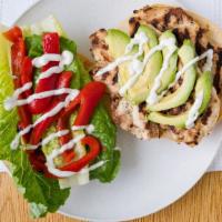 Avocado Grilled Chicken Sandwich · Grilled chicken, avocado, roasted pepper, Romaine lettuce, and ranch dressing on a roll. Mad...