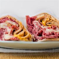 Reuben Wrap · Corned beef, melted Swiss cheese, and sauerkraut with Russian dressing.