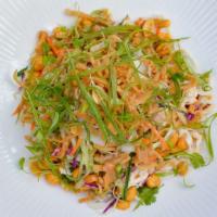 Asian Chicken Salad · shaved cabbage, spiced peanuts, mint, cilantro, lime-chili dressing.