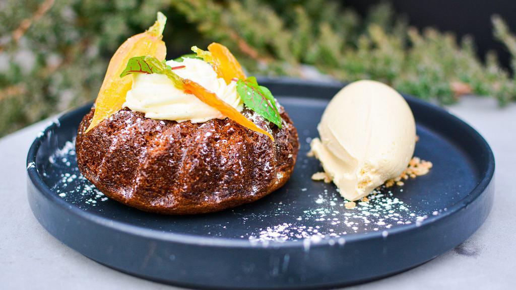 Carrot Bundt Cake · carrot cake, cream cheese icing, ginger oat crunch, brown sugar ice cream, candied carrots