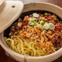 Dan Dan Mian · preserved mustard stem, Sichuan pepper, chili oil, minced pork, peanuts