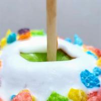 Fruity Pebbles Covered Apple  · Covered in Vanilla & Caramel with fruity pebbles topping