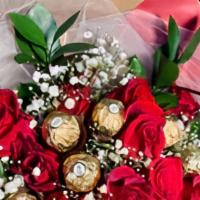 Ferrero Rocher & Roses  Arrangement  · 10 chocolates per Dz roses.