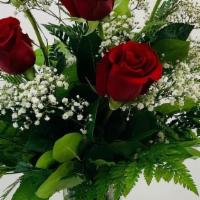 Red Roses & Vase  · 6 - 8 Roses In A Vase Color Subject To Change 
Same Day Delivery On All Arrangements