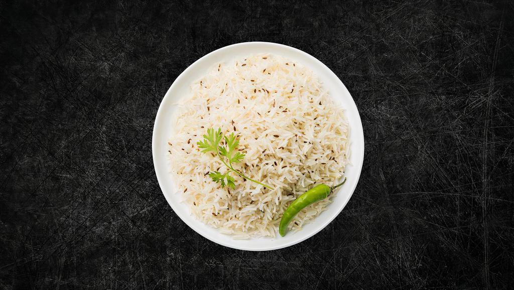 Cumin Spiced Rice   (Vegan) · Our long grain aromatic basmati rice, steamed to perfection with roasted cumin seeds