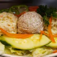 Tunafish Salad Platter · Served on a bed of lettuce with homemade potato salad homemade cole slaw tomato cucumber gre...
