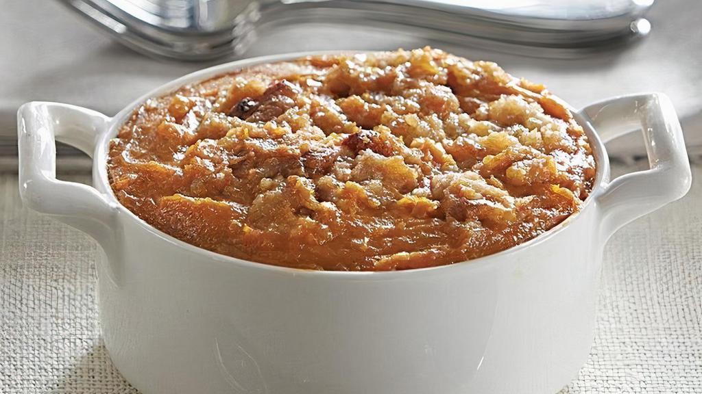Maple Sweet Potato Souffle · Our special recipe takes generous slices of select sweet potatoes and whips them into a creamy, smooth souffle with brown sugar and spices, topped with crunchy pecans. All you do is bake to perfection. Serves 6-8