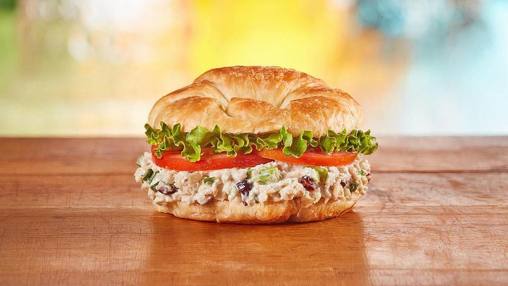 Chicken Salad Sandwich · Freshly made Chicken Salad with lettuce and tomato on a flaky croissant