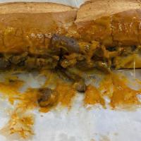 The Gunner Sandwich · Skirt steak, portabella mushrooms, grilled onions, and melted pepper jack and cheddar cheese...