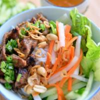 Bbq Pork Noodle Bowl · Bbq pork marinated with lemongrass & vietnamese fish sauce, vermicelli noodle, basil, mint, ...