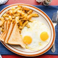 2 Egg Platter · Served with Choice of Hash Browns or French Fries, and Toast.