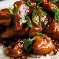 Sizzling Bourbon Chicken Bowls · Sauteed Chicken with a Sweet Bourbon Glaze served over your choice of Starch