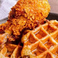 Chicken & Waffles · Homemade Belgian Waffle with Perfectly Fried Chicken 
Choose between White or Dark Meat