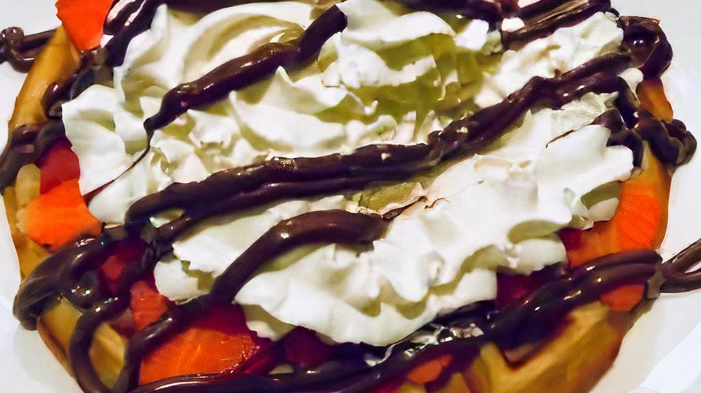 Chocolate Dream · Bananas chocolate drizzle, whipped cream (bananas may be substituted with one fruit topping).