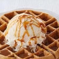 Ice Cream Sandwich · Vanilla ice cream on a waffle with chocolate or caramel.