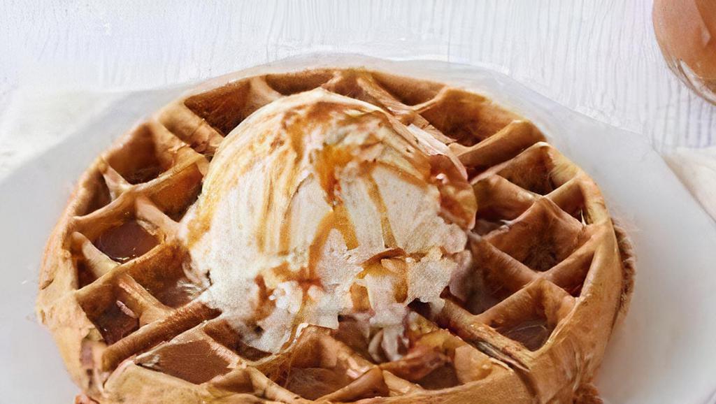 Ice Cream Sandwich · Vanilla ice cream on a waffle with chocolate or caramel.