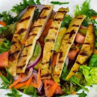 Chicken Salad · Mixed green salad dressing with olive oil, lemon juice and topped with chicken breast