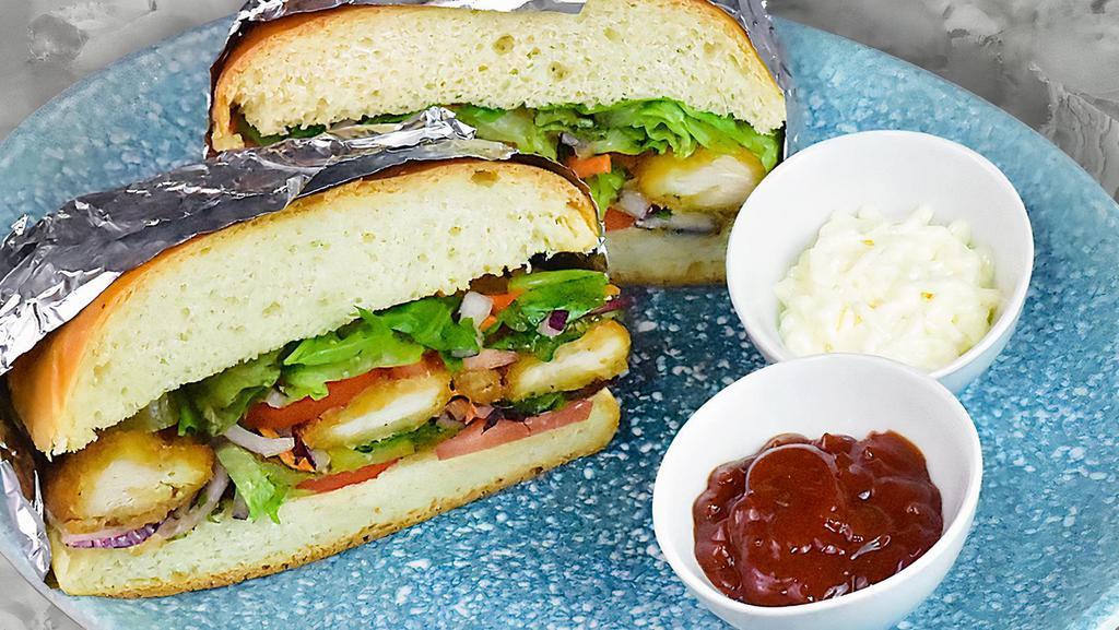 Crispy Chicken Burger · Lettuce, tomato, red onion and pickles.