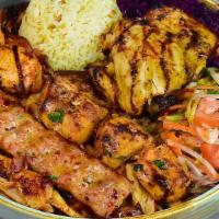 Chicken Mixed Grill · Chicken gyro, chicken shish kebab, chicken adana kebab and chicken chops. Served with rice m...