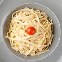 Fettucine Alfredo · Fettucine pasta, mushroom with creamy sauce.