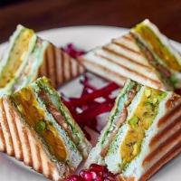 Vegetarian Masala Grilled Sandwich · Spices and vegetables.