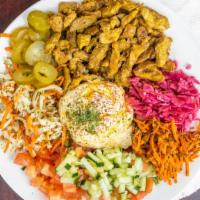 Vegan Shawarma Plate
 · Vegetarian, gluten-free, and kosher parve. Vegan shawarma plate with assorted salad hummus p...