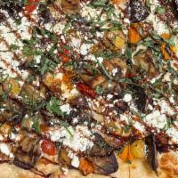 Mediterranea -  Square Pie (6 Slices) · Eggplant  - Goat Cheese  - Cherry Tomato - Balsamic Glaze